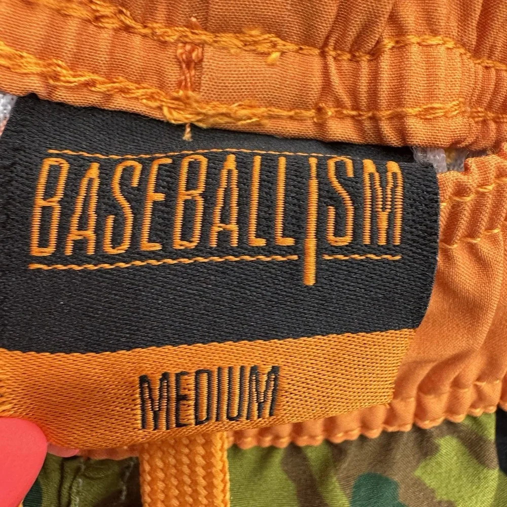 BASEBALLISM Mens Size Medium Camouflage Baseball Swim‎ Trunks Orange Trim